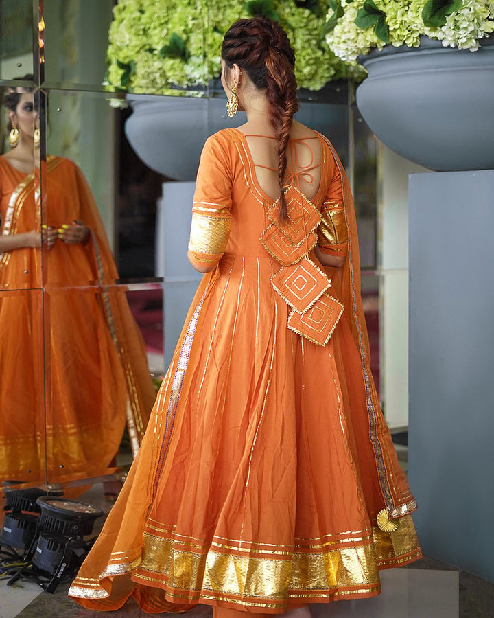 Buy Golden Orange Gotapatti Anarkali Set online in India at Best Price