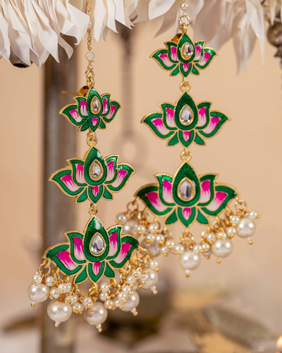 Green Lotus Handcrafted Brass Earrings