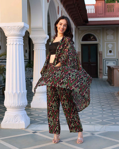 Black Diamond Geometry Printed Silk Coord Set