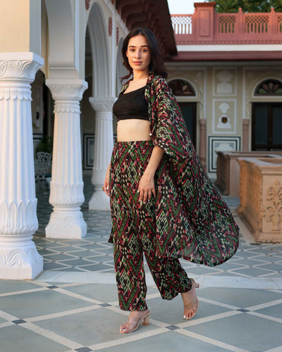 Black Diamond Geometry Printed Silk Coord Set