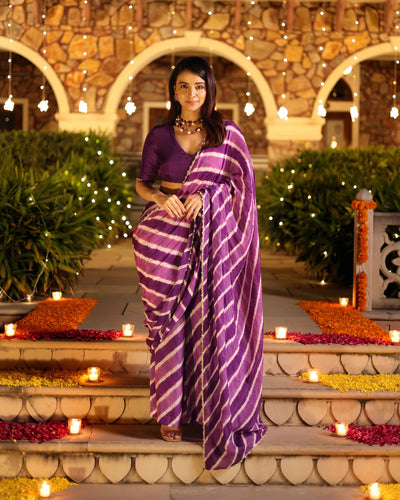 Kimaya Purple Leheriya Silk Pre Draped Saree