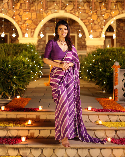 Kimaya Purple Leheriya Silk Pre Draped Saree