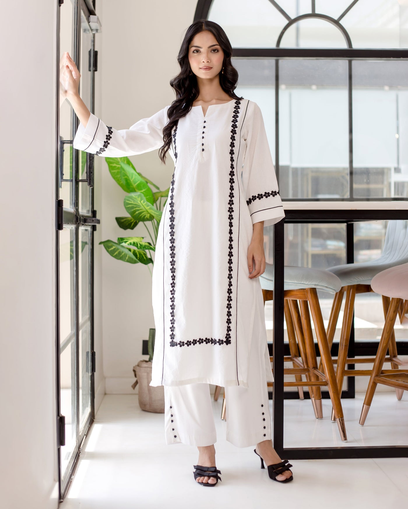Calla White Solid Cotton Dobby Coord Set