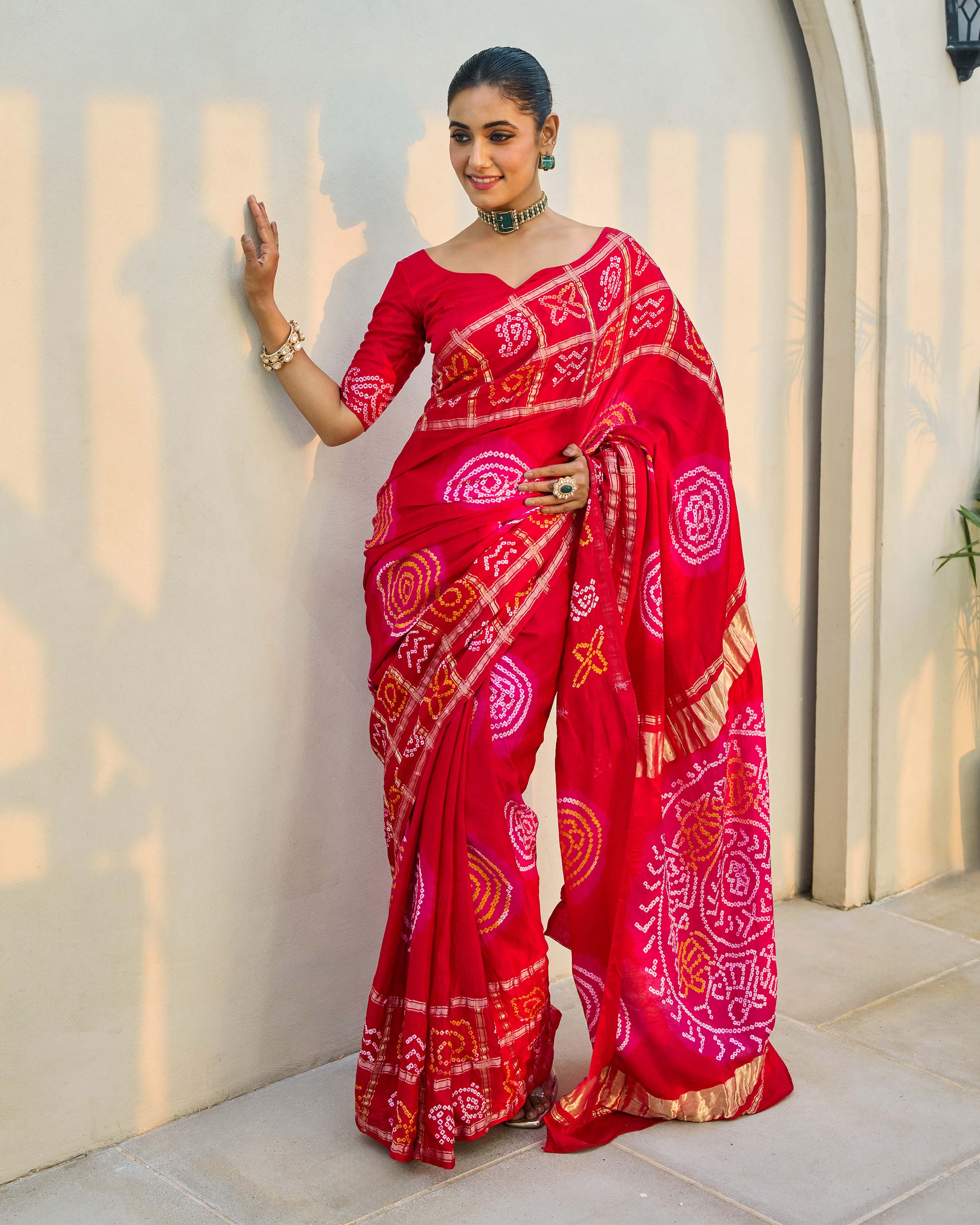 Shop Moonlit Harmony Red Silk Bandhani Saree for Women Online at Aachho ...