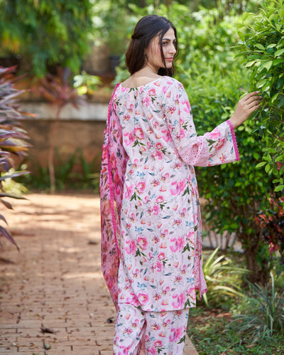 Plumeria Pink Printed Cotton Suit Set