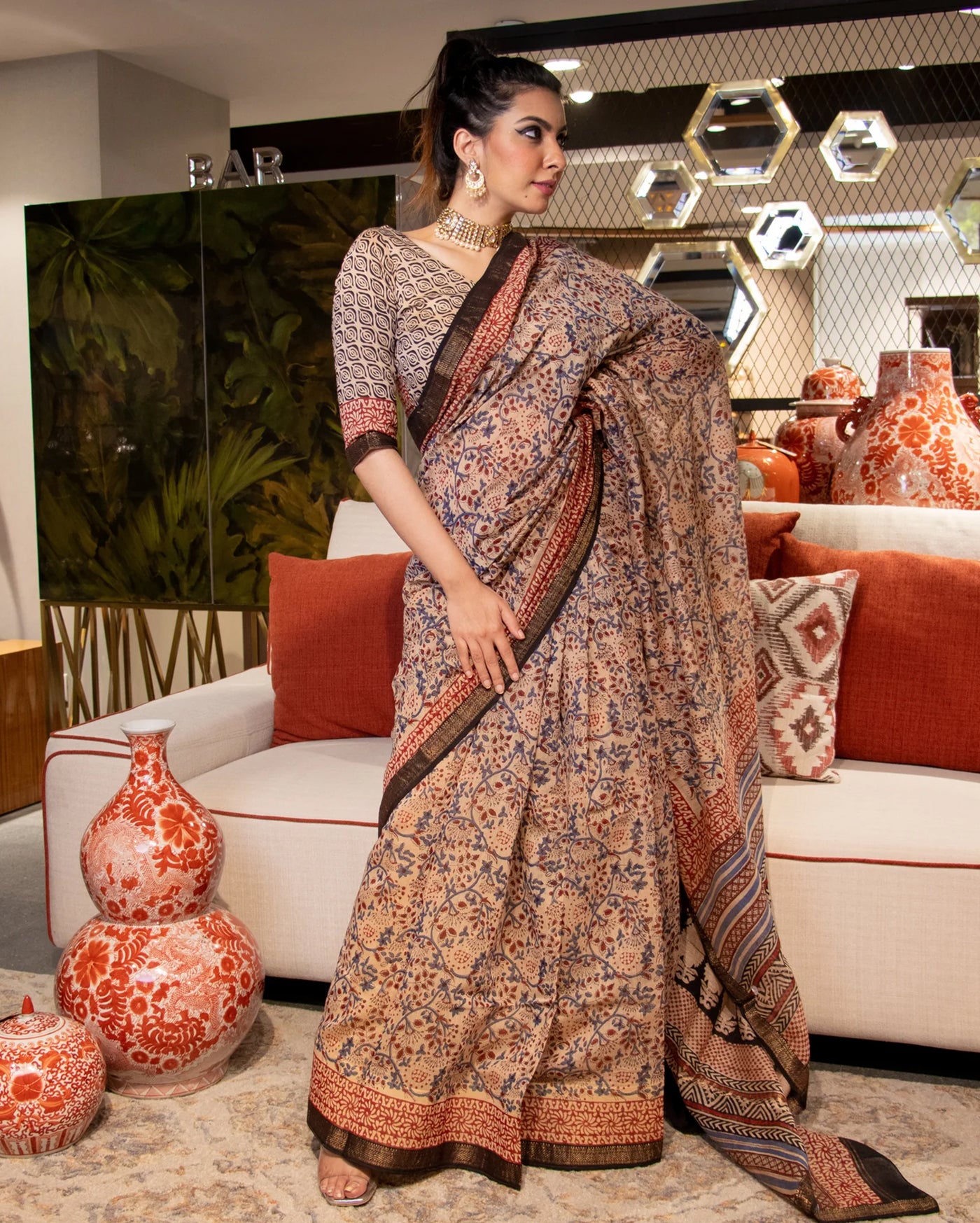 Mahnoor Handblock Chanderi Silk Saree