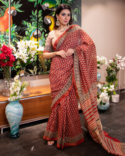 Zarah Handblock Chanderi Silk Saree