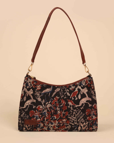 Charcoal Chic Handblock Baguette Bag