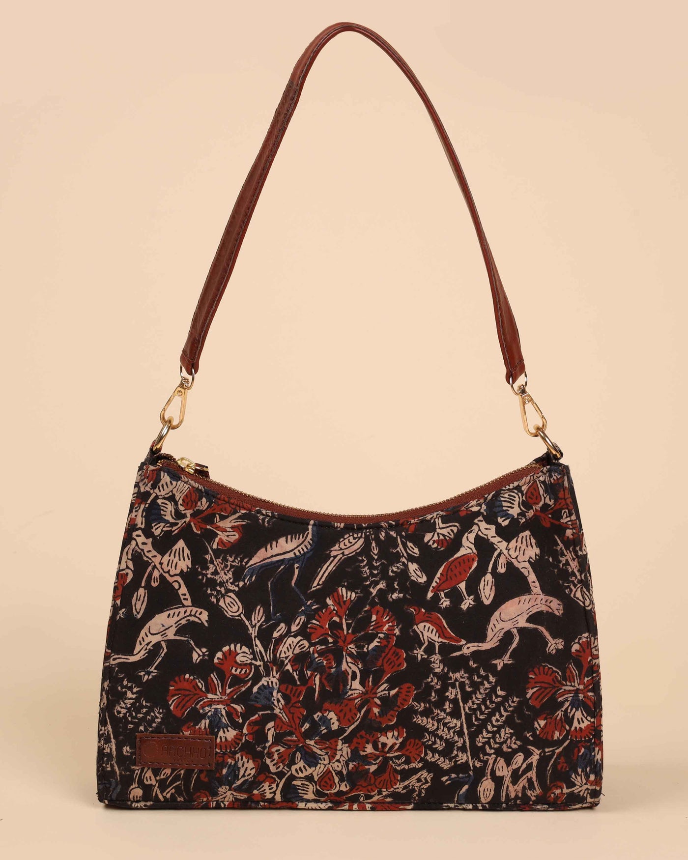 Charcoal Chic Handblock Baguette Bag