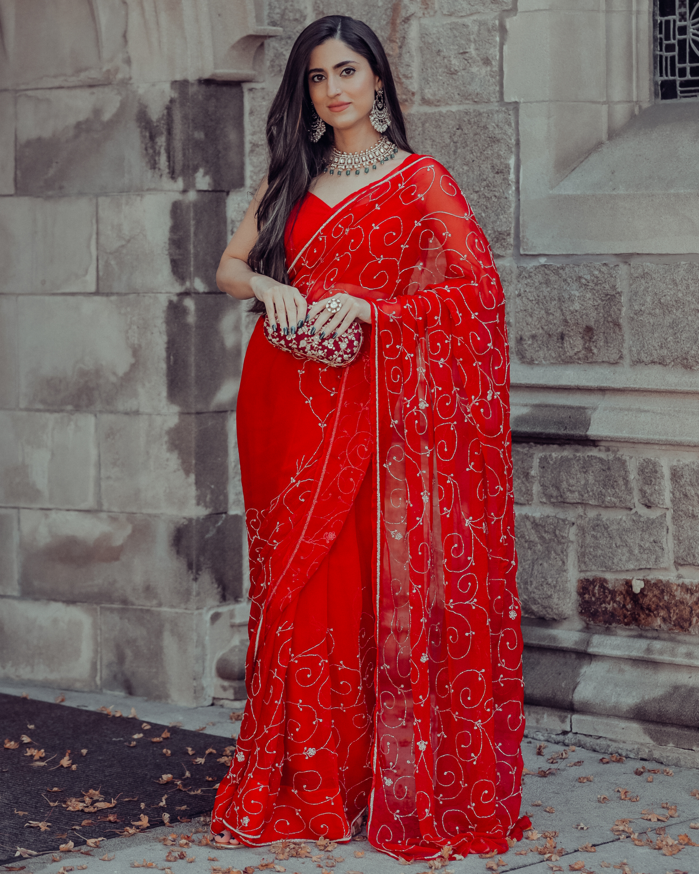 Red Joy Pure Chiffon Saree