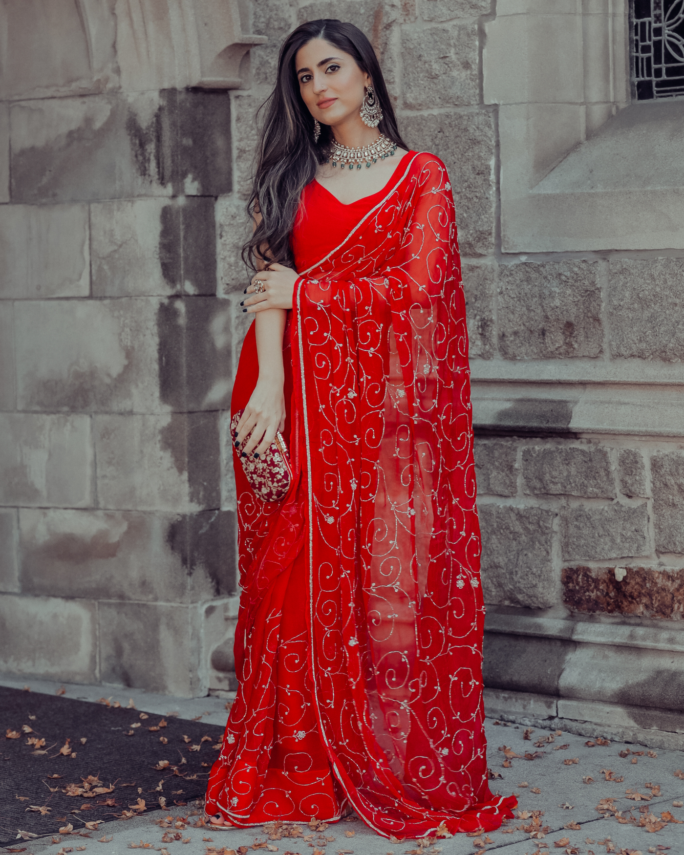 Red Joy Pure Chiffon Saree