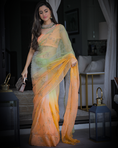 Yellow Sunshine Pure Chiffon Saree