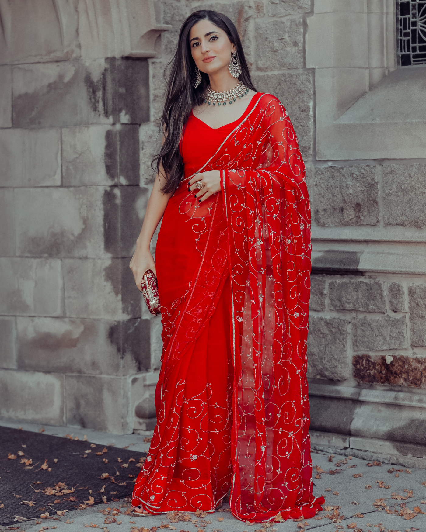 Red Joy Pure Chiffon Saree