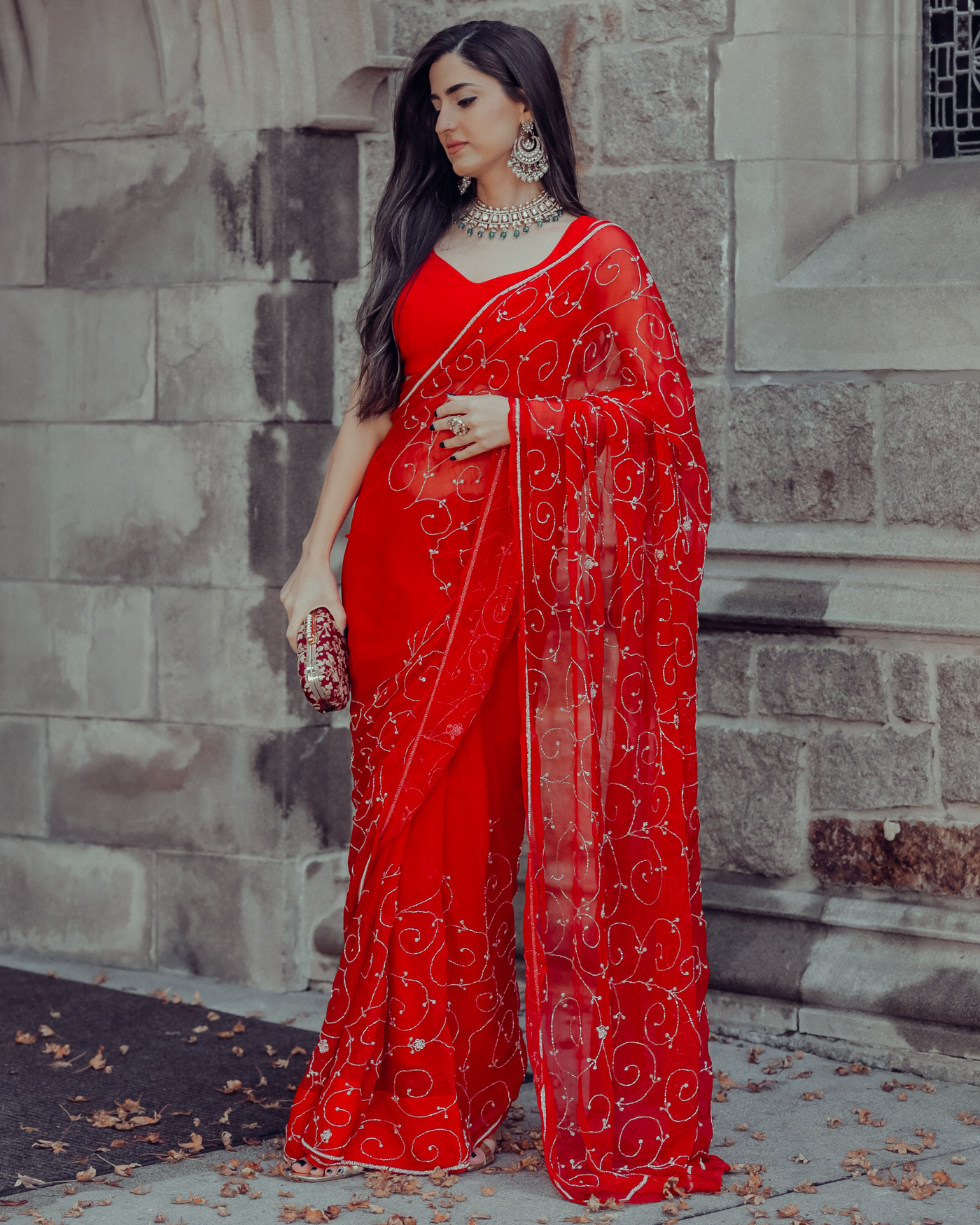 Red Joy Pure Chiffon Saree