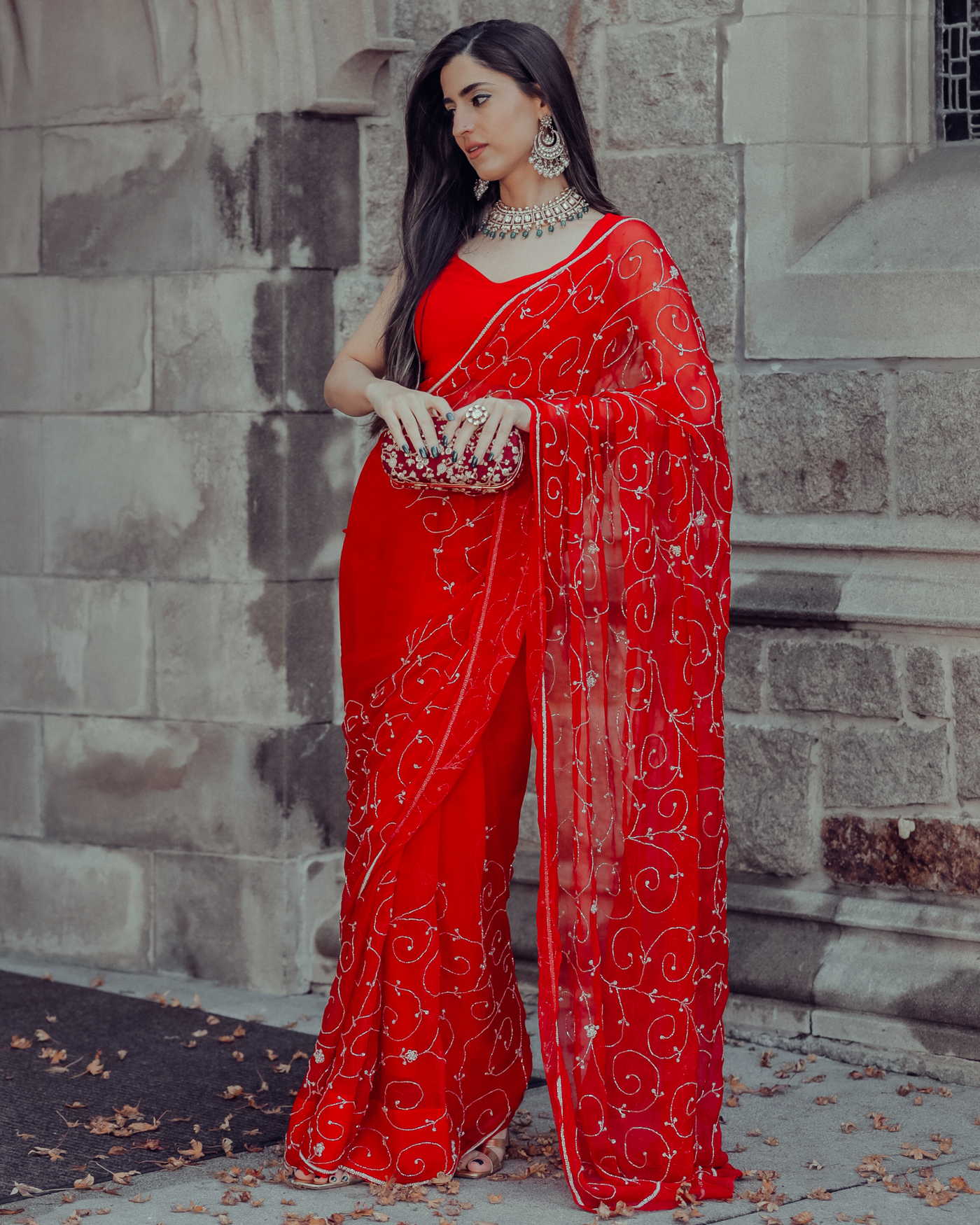 Red Joy Pure Chiffon Saree