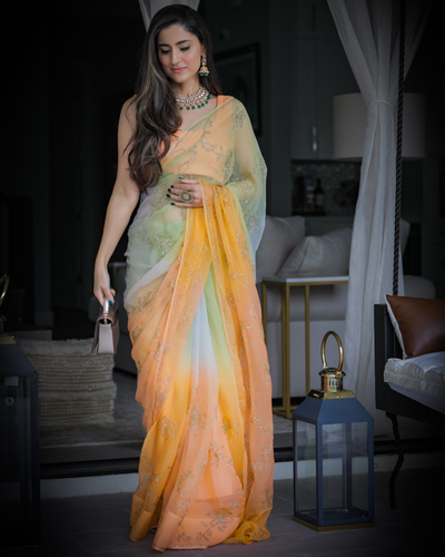 Yellow Sunshine Pure Chiffon Saree