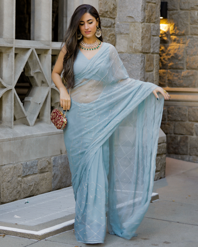 Grey Slate Pure Chiffon Saree