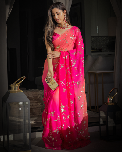 Persian Pink Pure Chiffon Saree