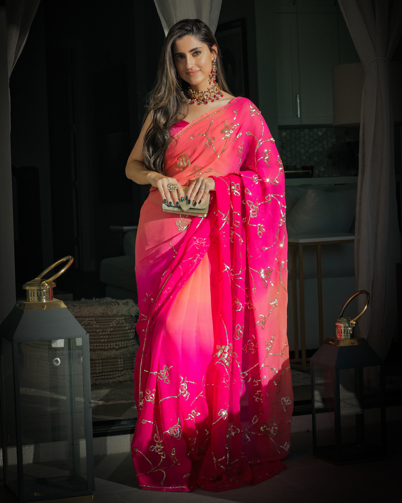 Persian Pink Pure Chiffon Saree