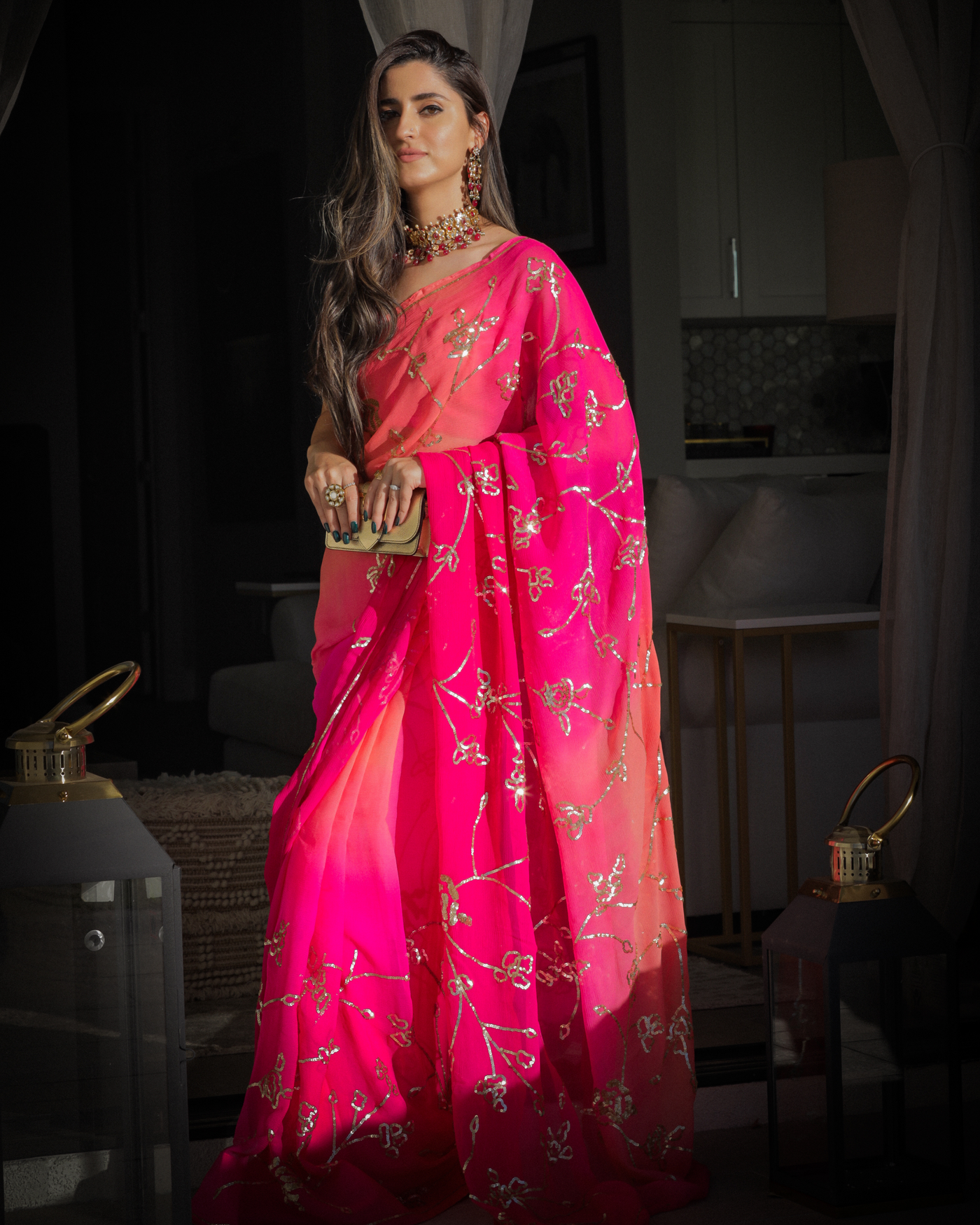 Persian Pink Pure Chiffon Saree