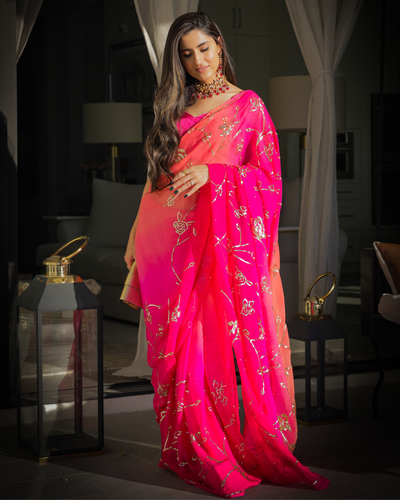 Persian Pink Pure Chiffon Saree