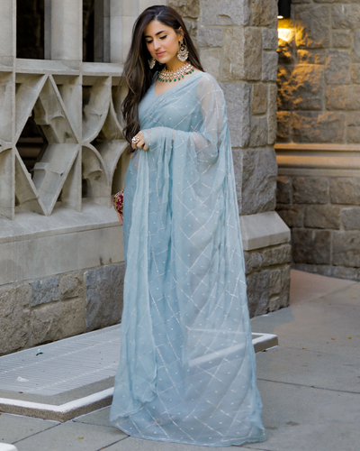 Grey Slate Pure Chiffon Saree