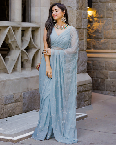 Grey Slate Pure Chiffon Saree