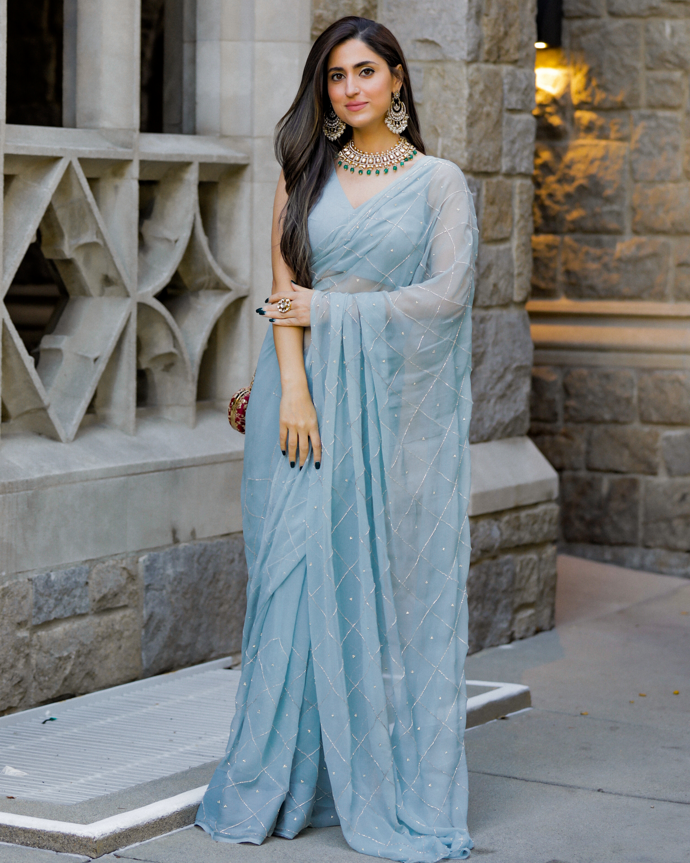 Grey Slate Pure Chiffon Saree