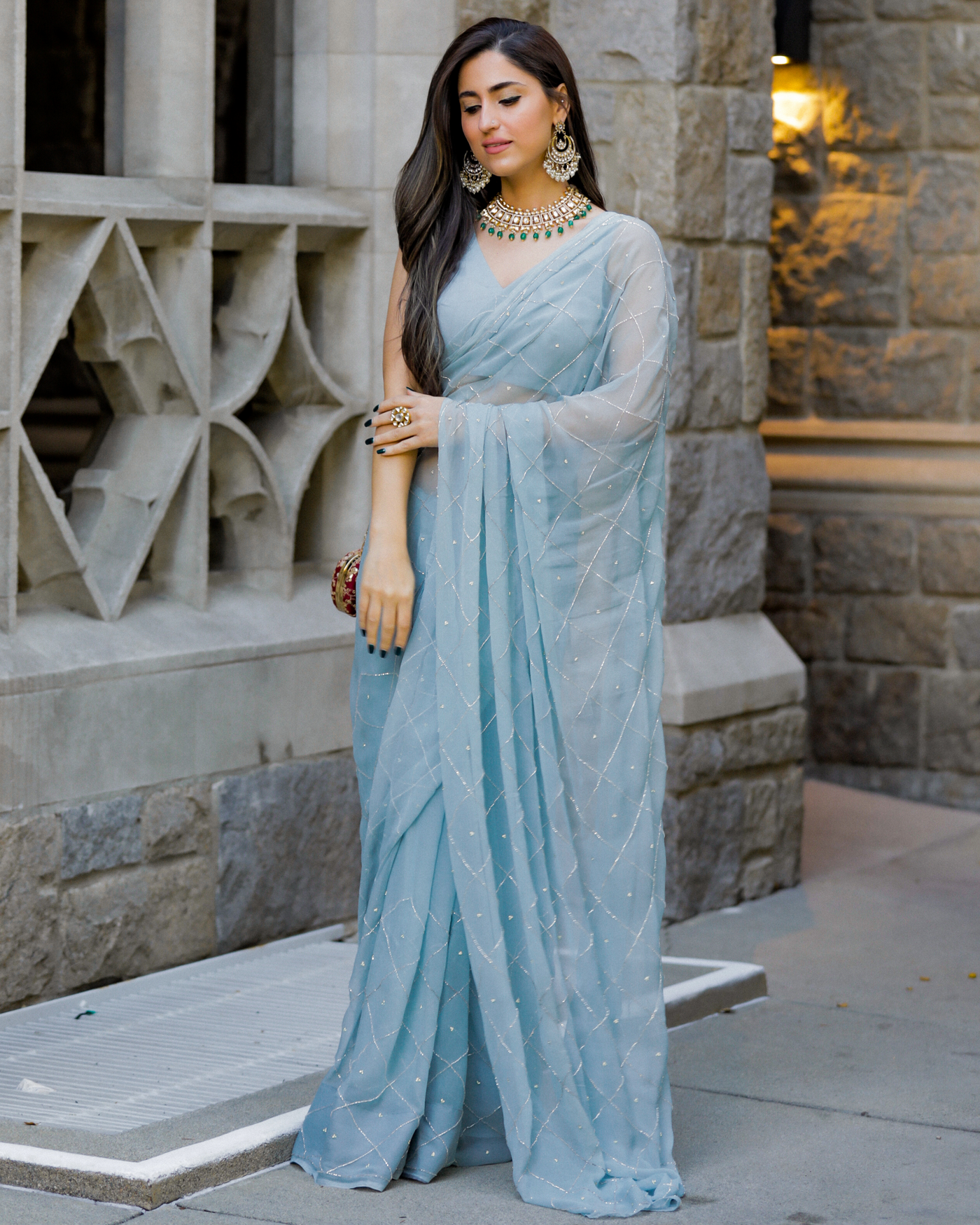 Grey Slate Pure Chiffon Saree