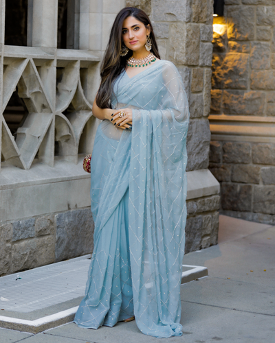 Grey Slate Pure Chiffon Saree