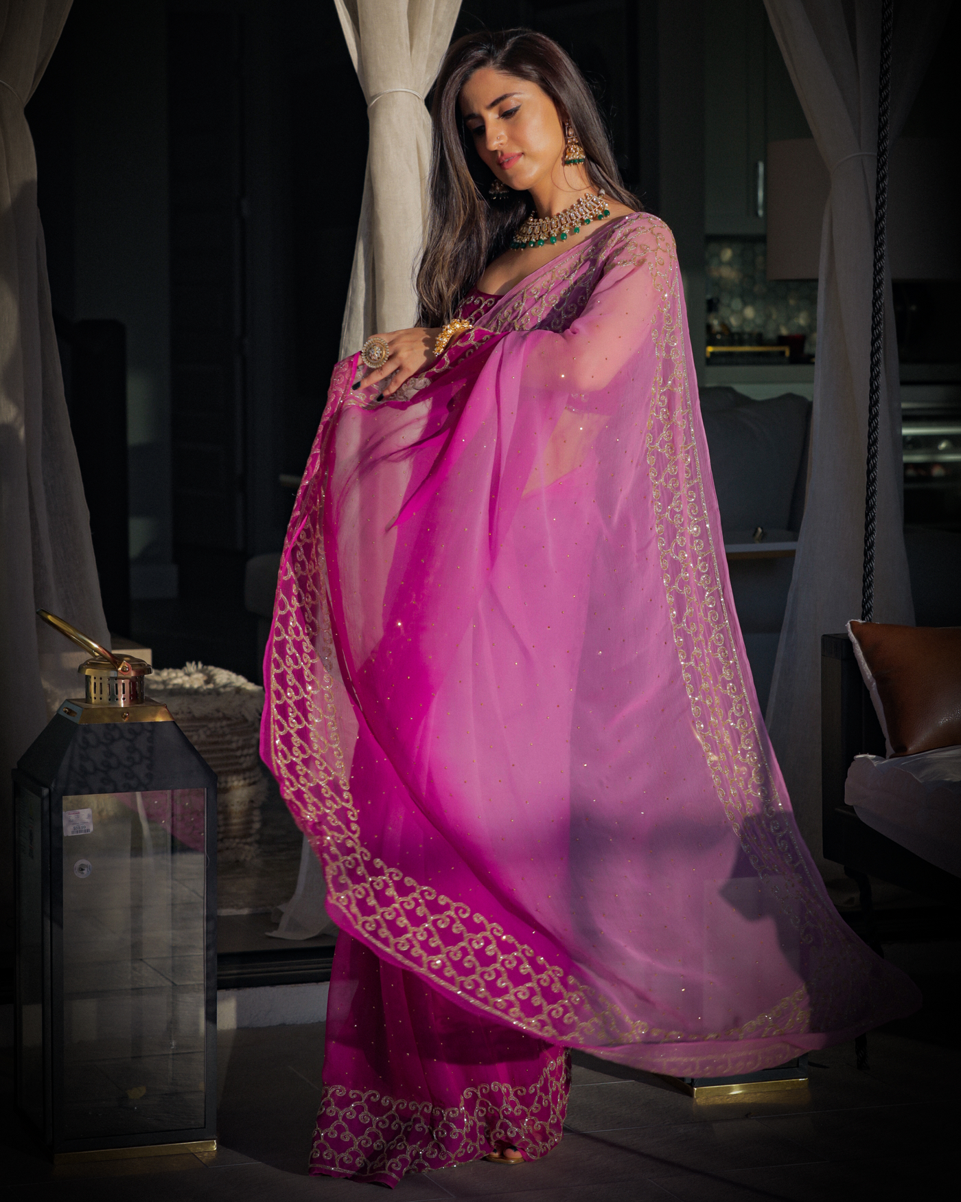 Deep Lavender Pure Chiffon Saree