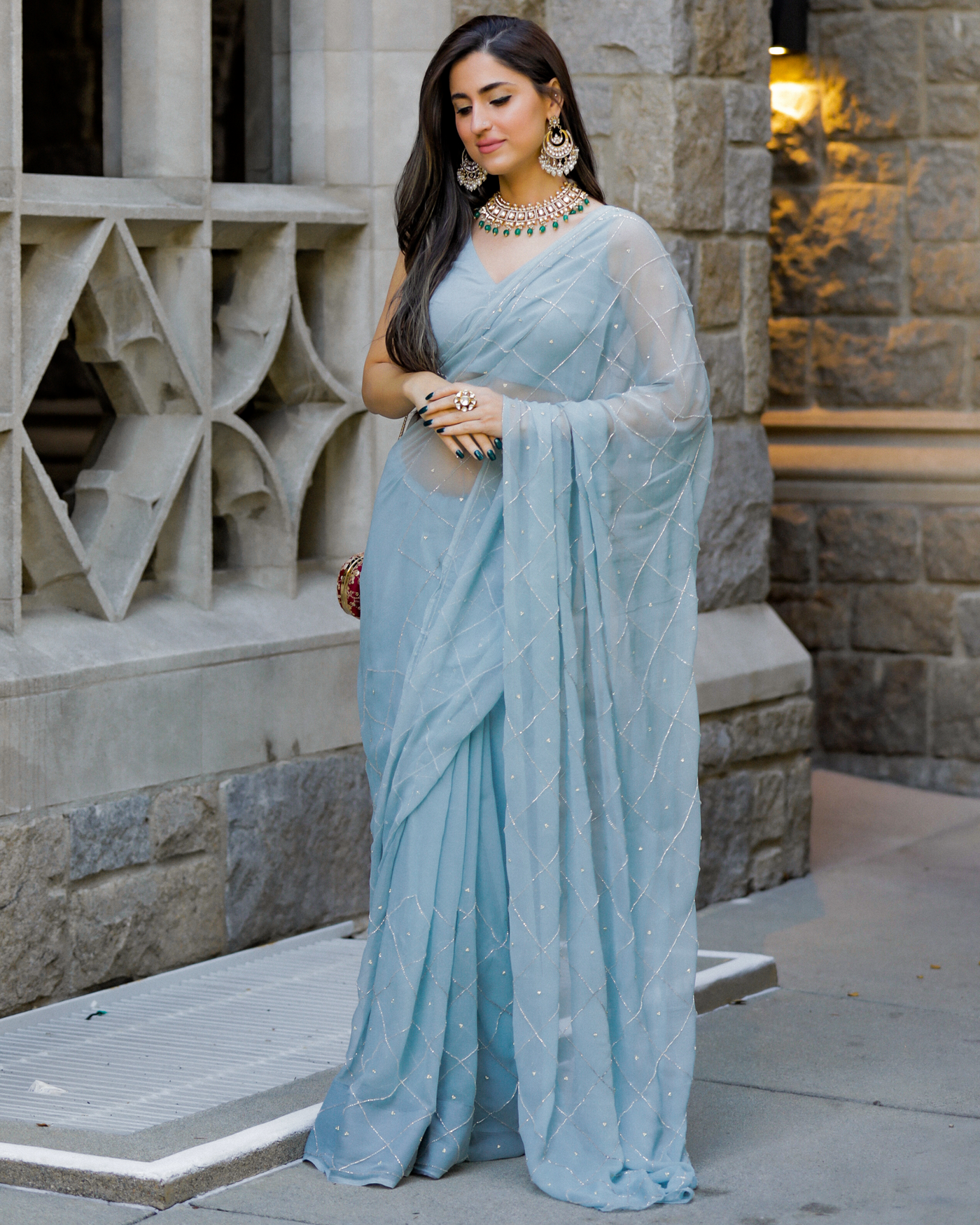 Grey Slate Pure Chiffon Saree