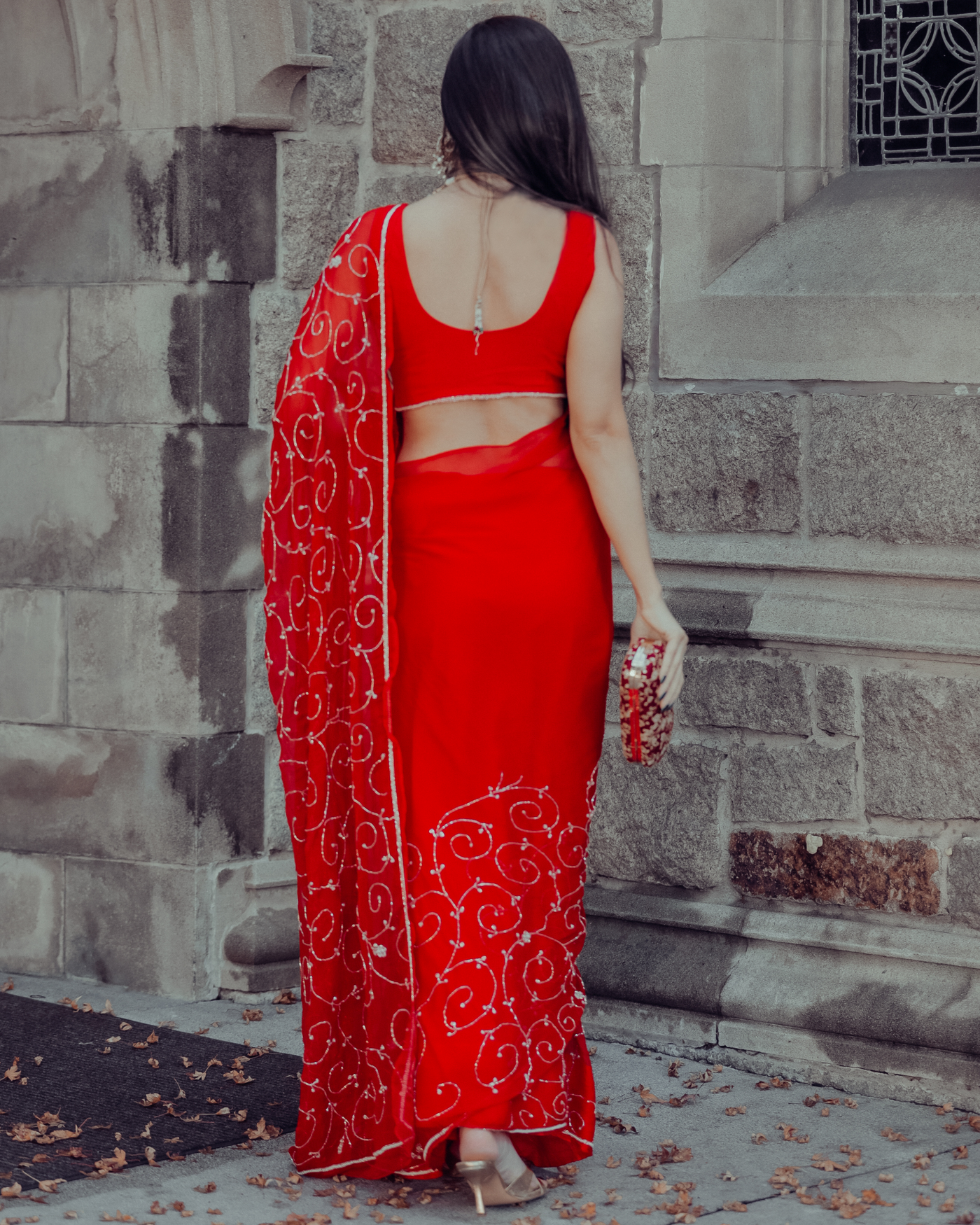 Red Joy Pure Chiffon Saree