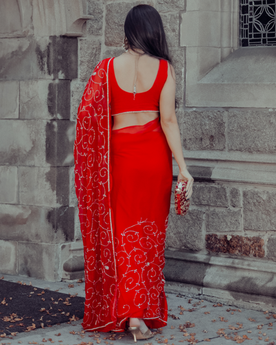 Red Joy Pure Chiffon Saree