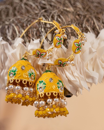 Amber Flower Handcrafted Brass Earrings