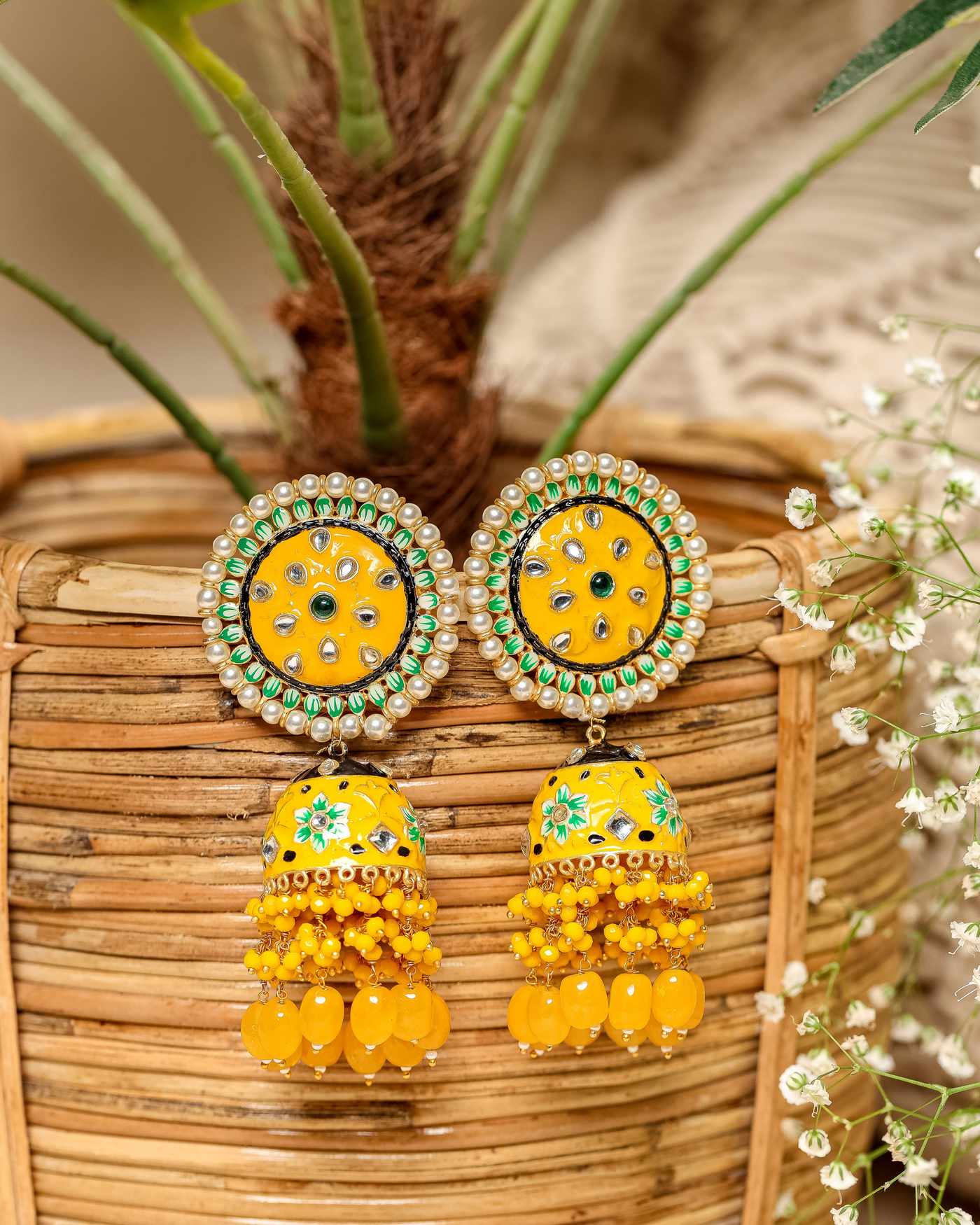 Spring Yellow Handcrafted Brass Earrings