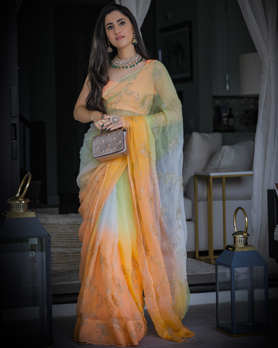 Yellow Sunshine Pure Chiffon Saree